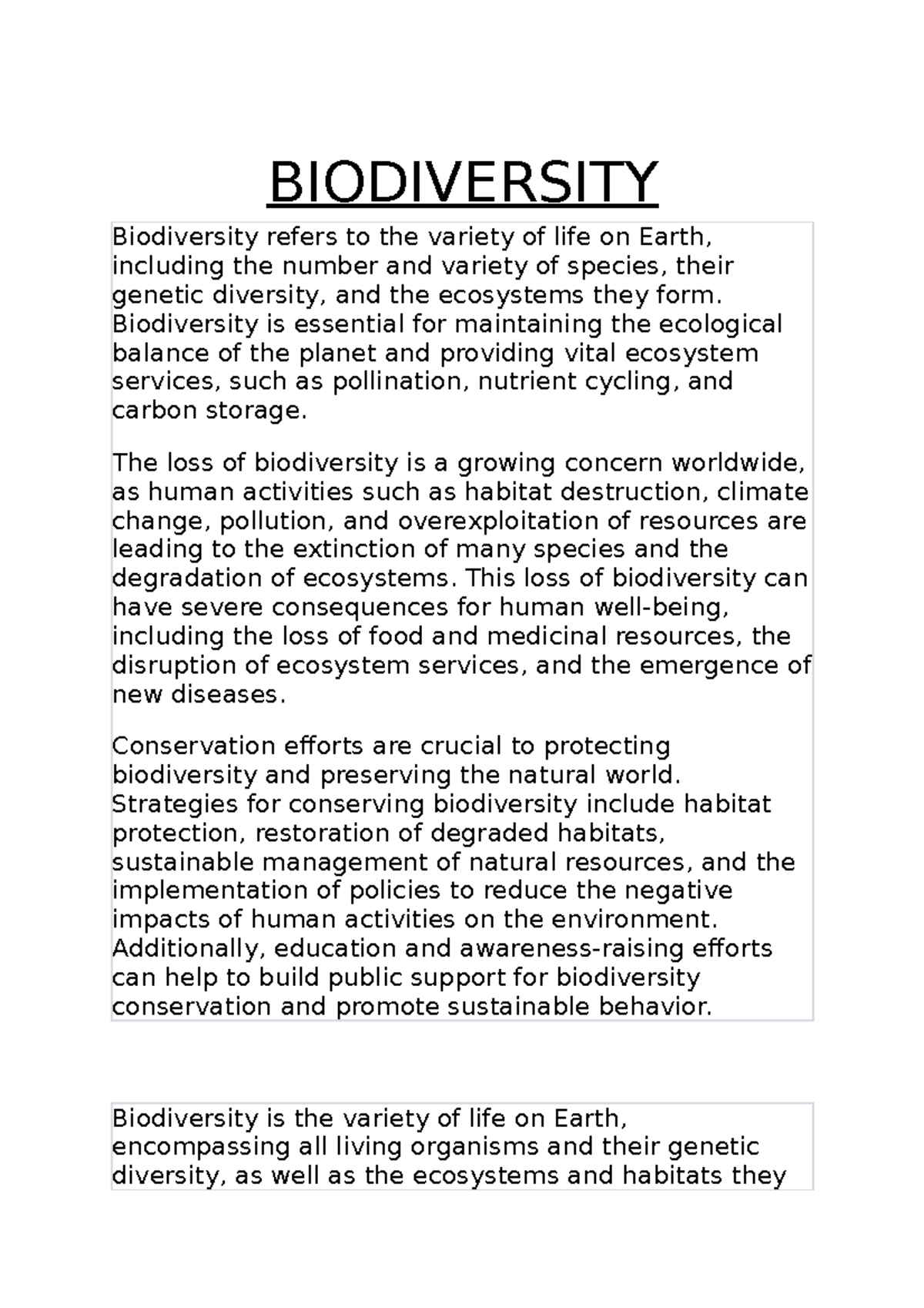 defining biodiversity essay