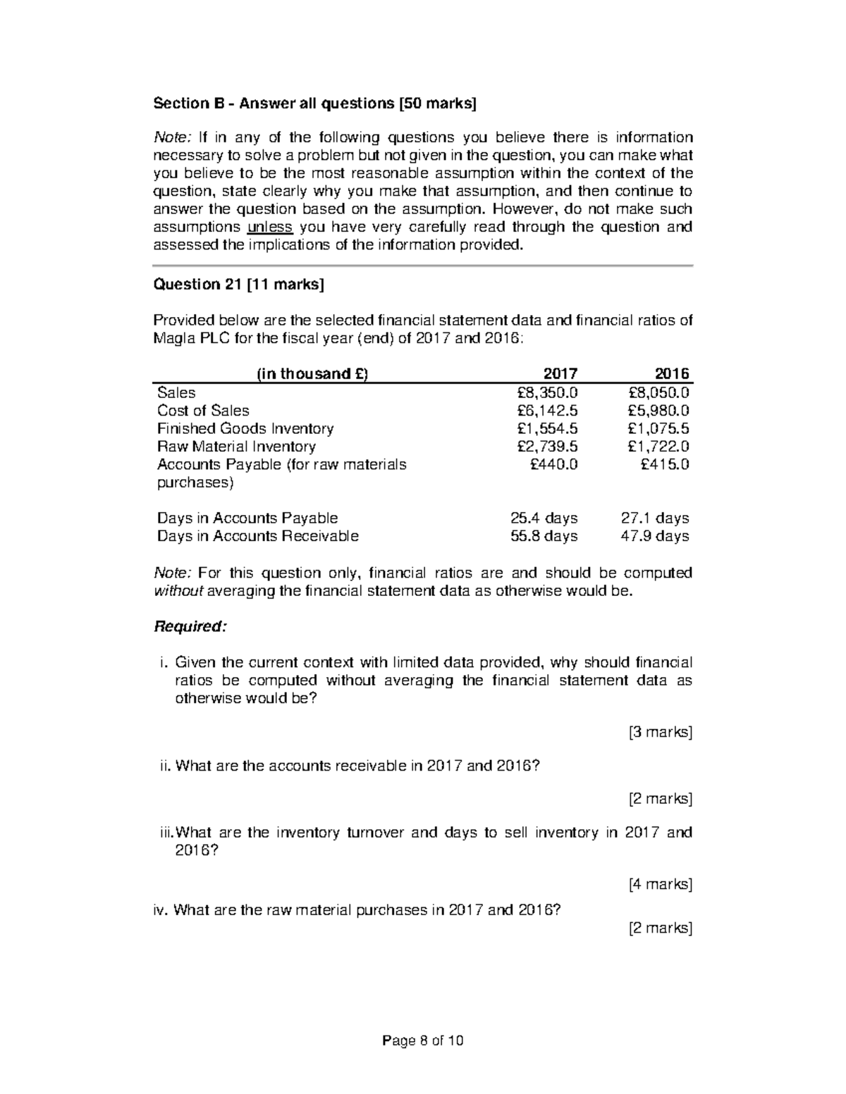 2018 Exam LQs - Page 8 Of 10 Section B - Answer All Questions [50 Marks ...