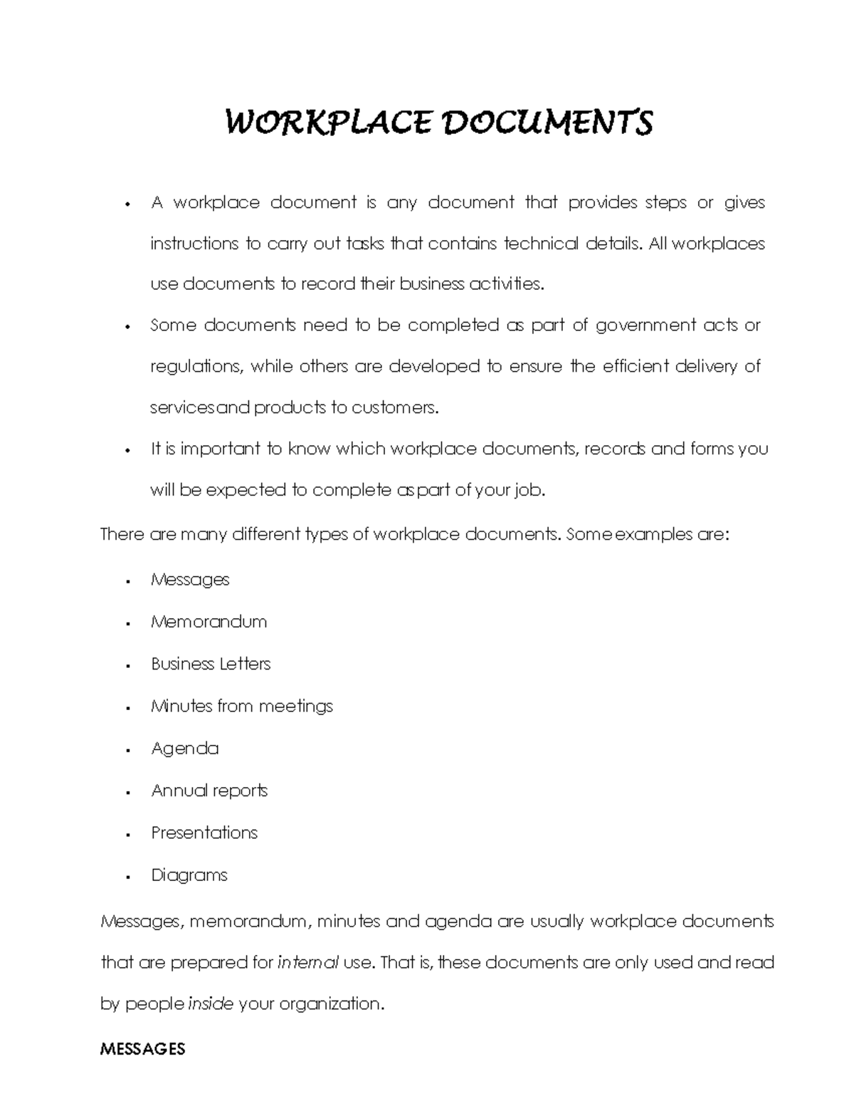 Workplace Documents - reference - WORKPLACE DOCUMENTS A workplace ...