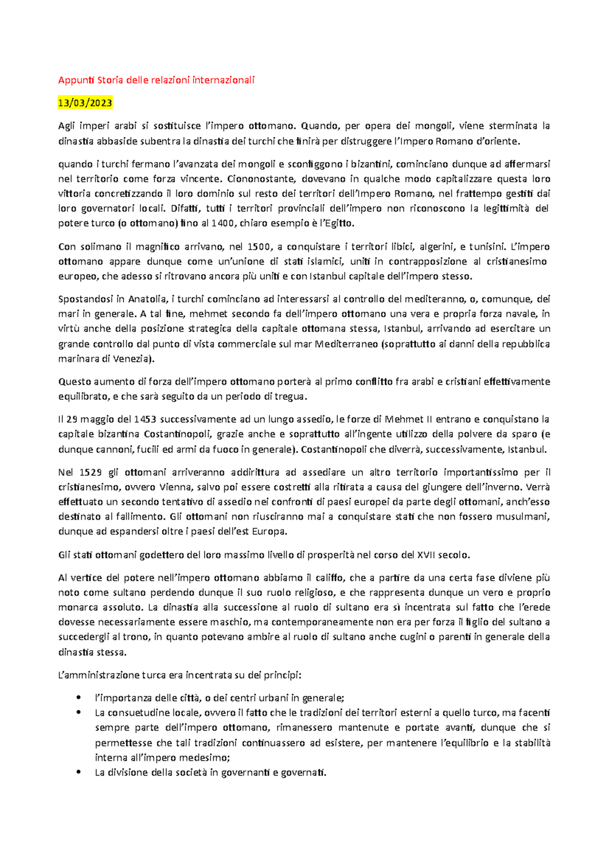 Appunti Storia delle relazioni internazionali 1 Appunti Storia delle