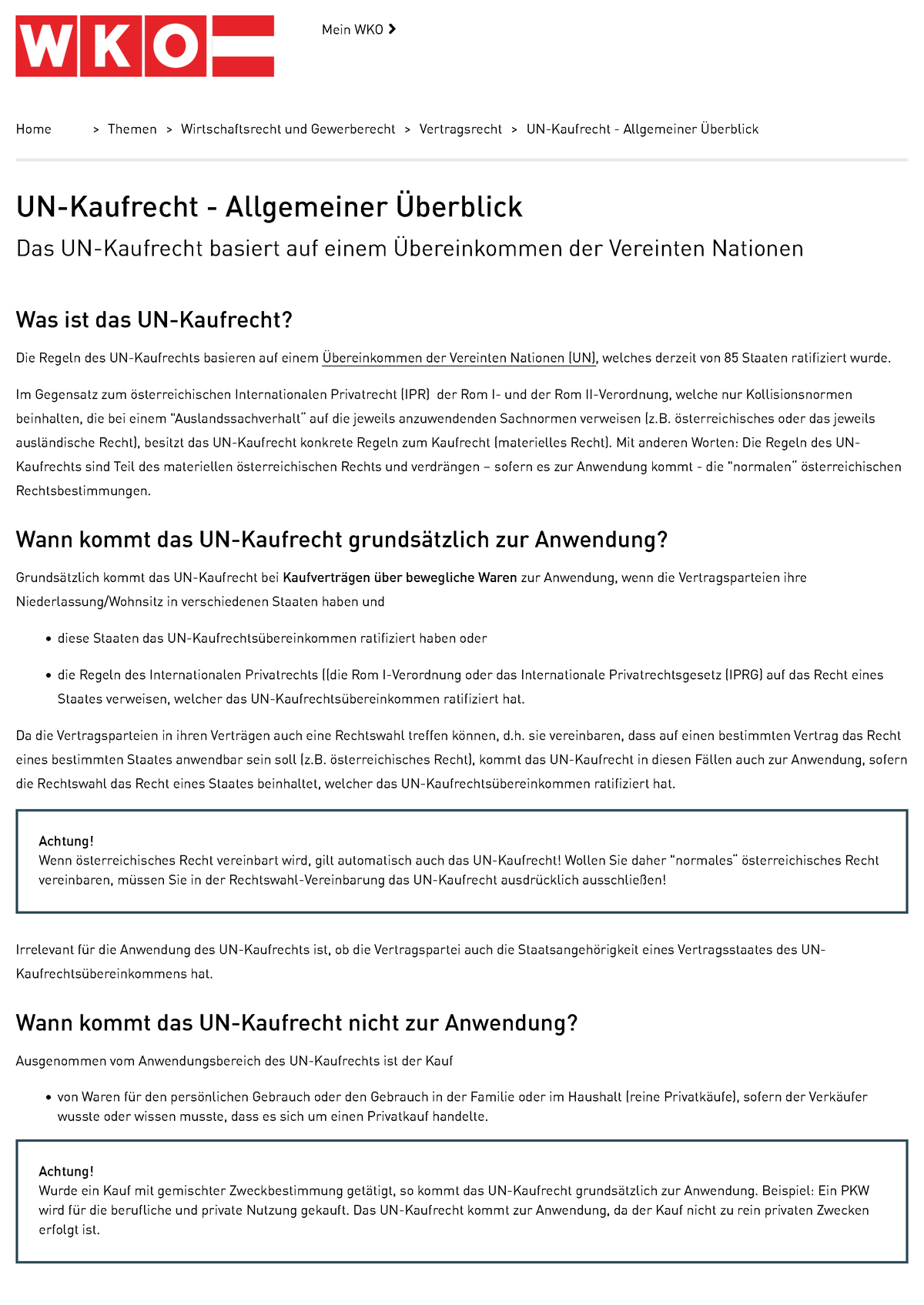 UN-Kaufrecht - Allgemeiner Überblick - WKO - Mein WKO Home > Themen ...