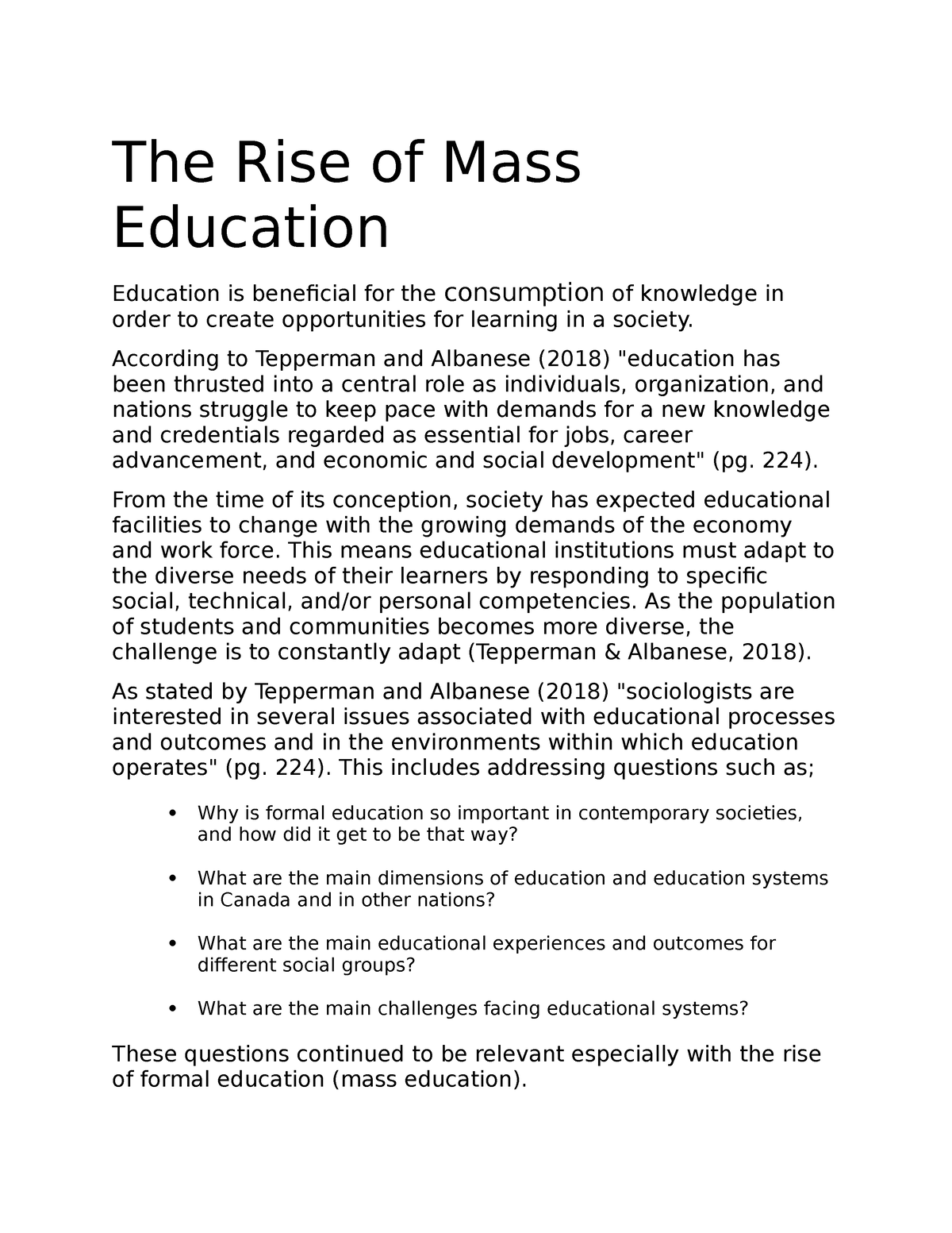 short note on mass education
