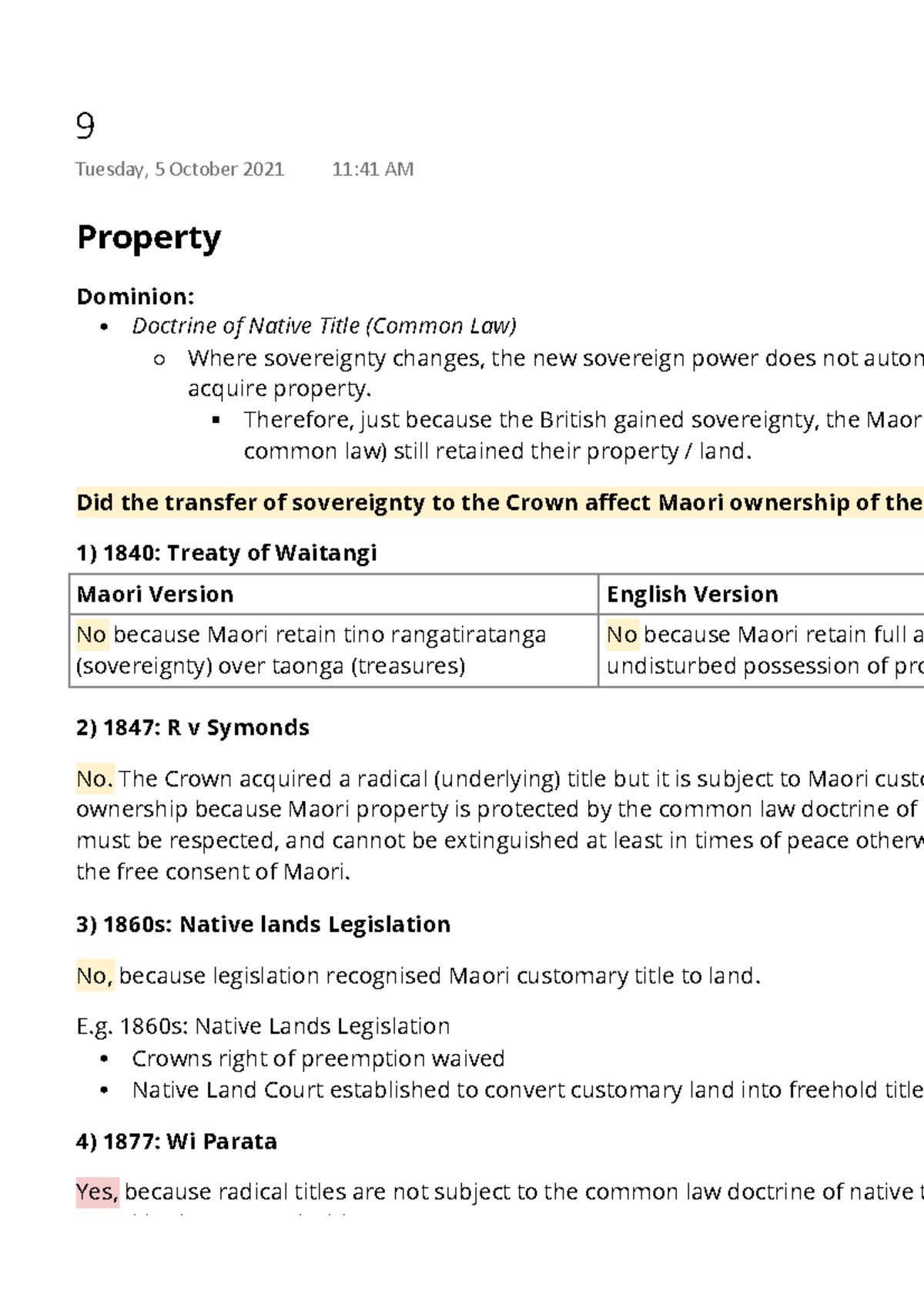 Dominion Lecture notes 20 Property Dominion Doctrine of Native