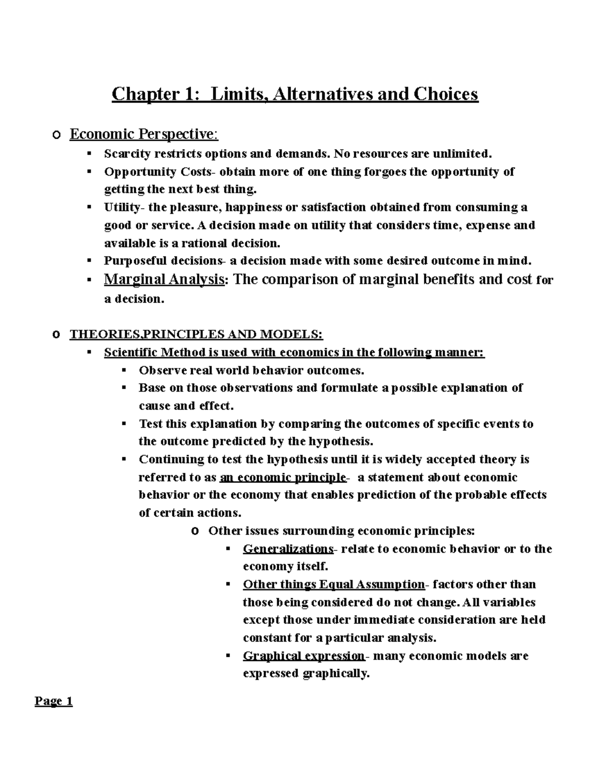Microecon course notes - Chapter 1: Limits, Alternatives and Choices o ...