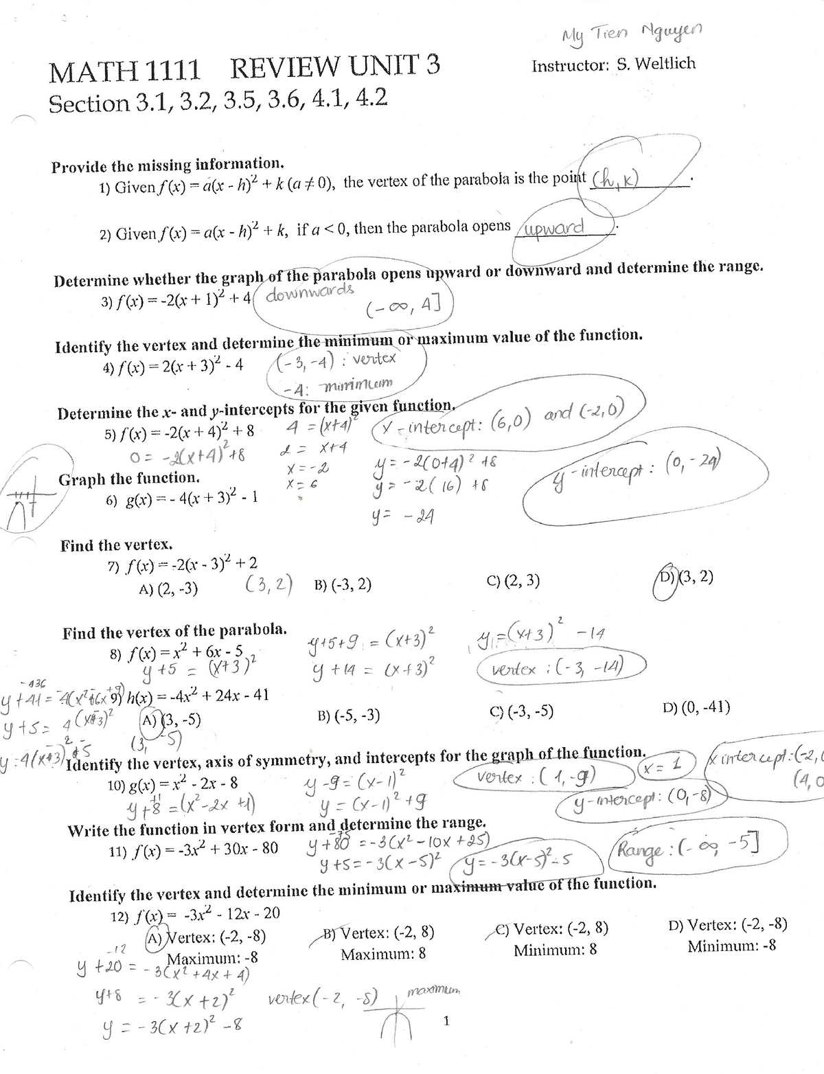 College Algebra Test Review - MAT 1020 - Studocu