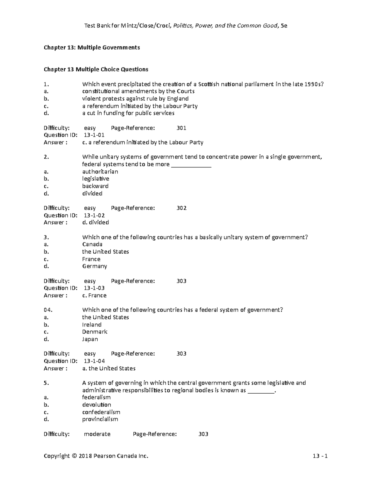 13 mintz ppcg5 tb ch13 - test bank - Chapter 13: Muliple Governments ...