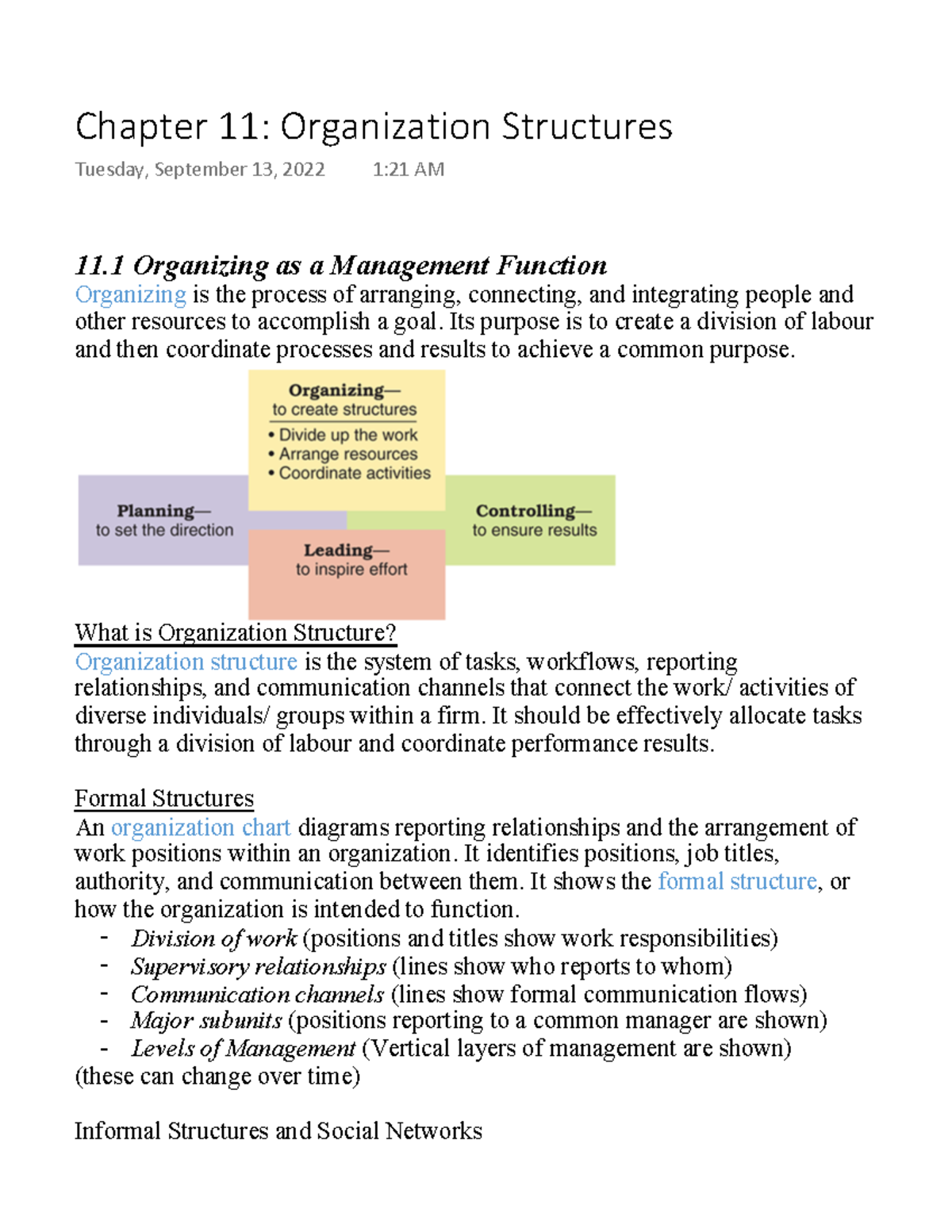 Chapter 11 Organization Structures - 11 Organizing as a Management ...