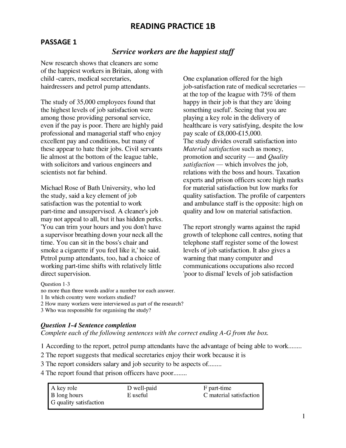 3- Reading Practice 1B - English Is Not No - READING PRACTICE 1B ...