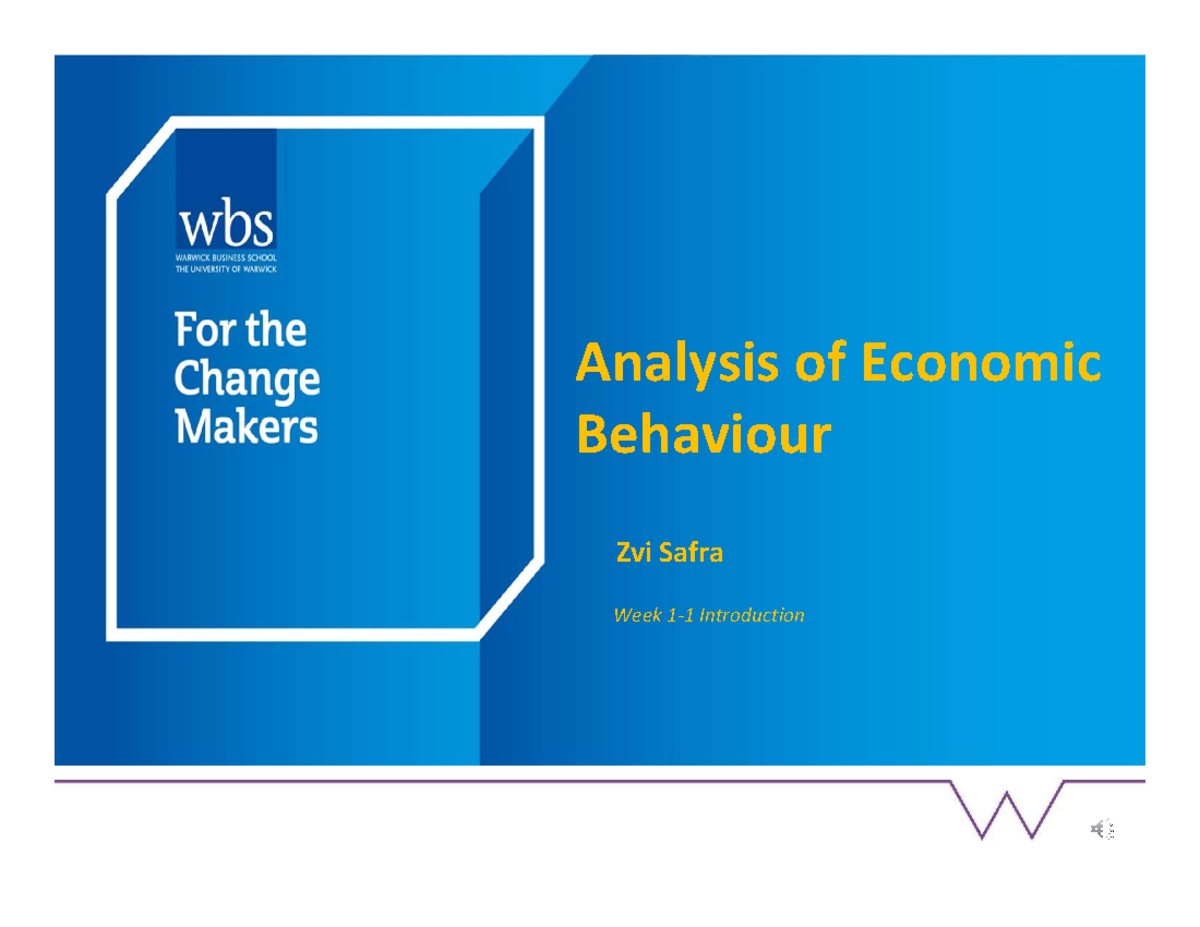 Analysis of Economic Behaviour week1 - Analysis of Economic Behaviour ...