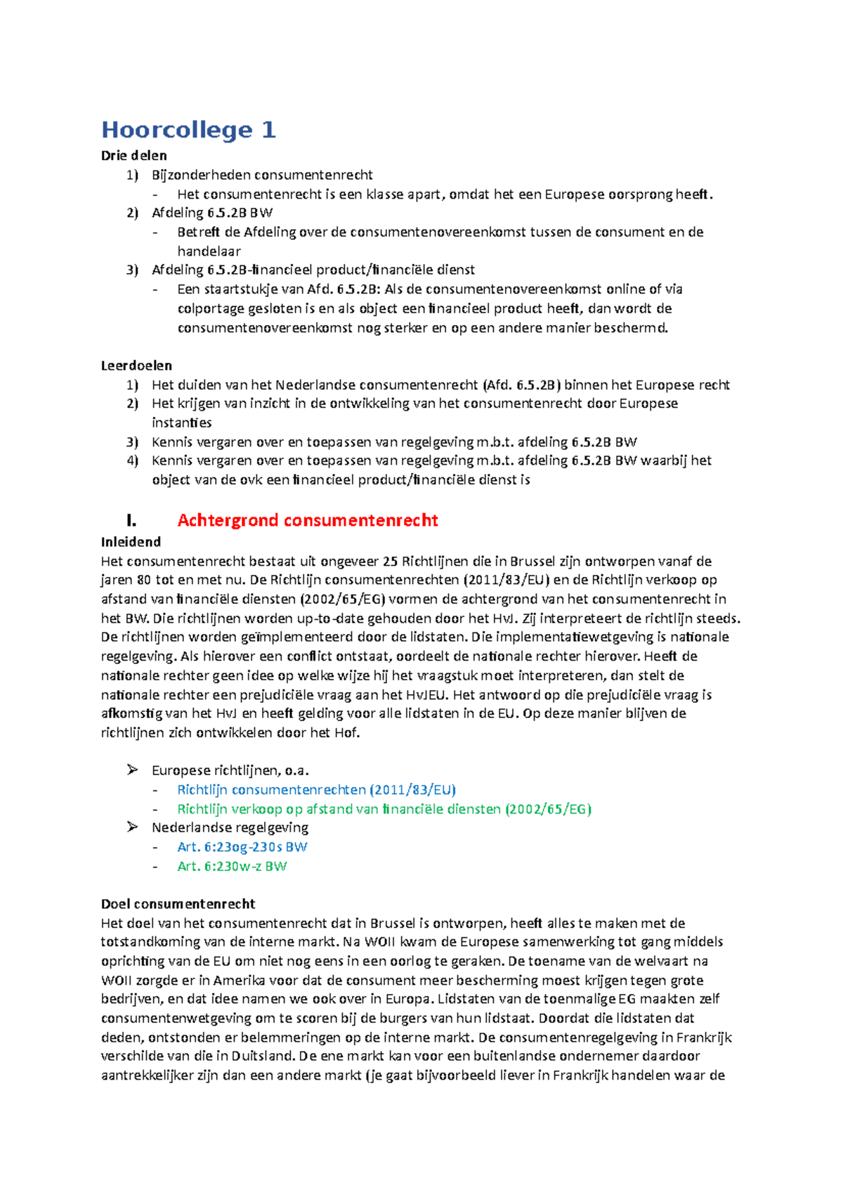 Hoorcollege 1 Bijzondere Overeenkomsten Bijzonderheden En Afd. 6.2.5B ...