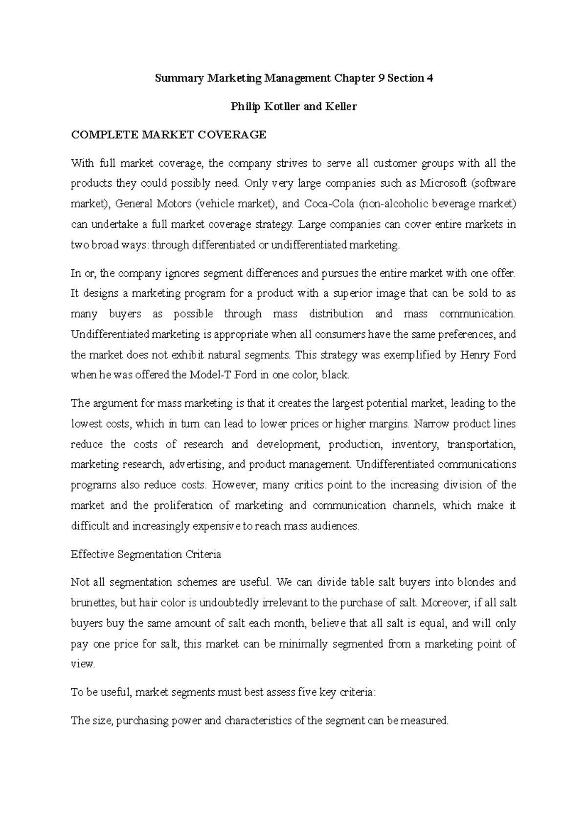 Summary Marketing Management Chapter 9 Section 4 - Summary Marketing ...