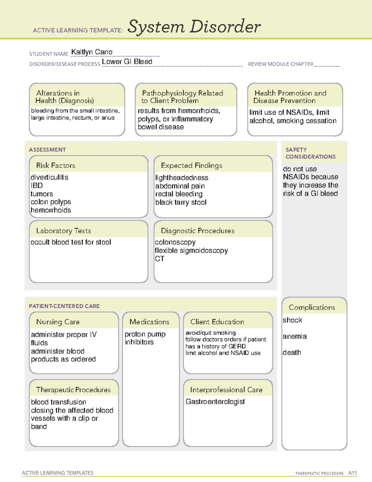 Lower GI Bleed Template - ACTIVE LEARNING TEMPLATES THERAPEUTIC ...