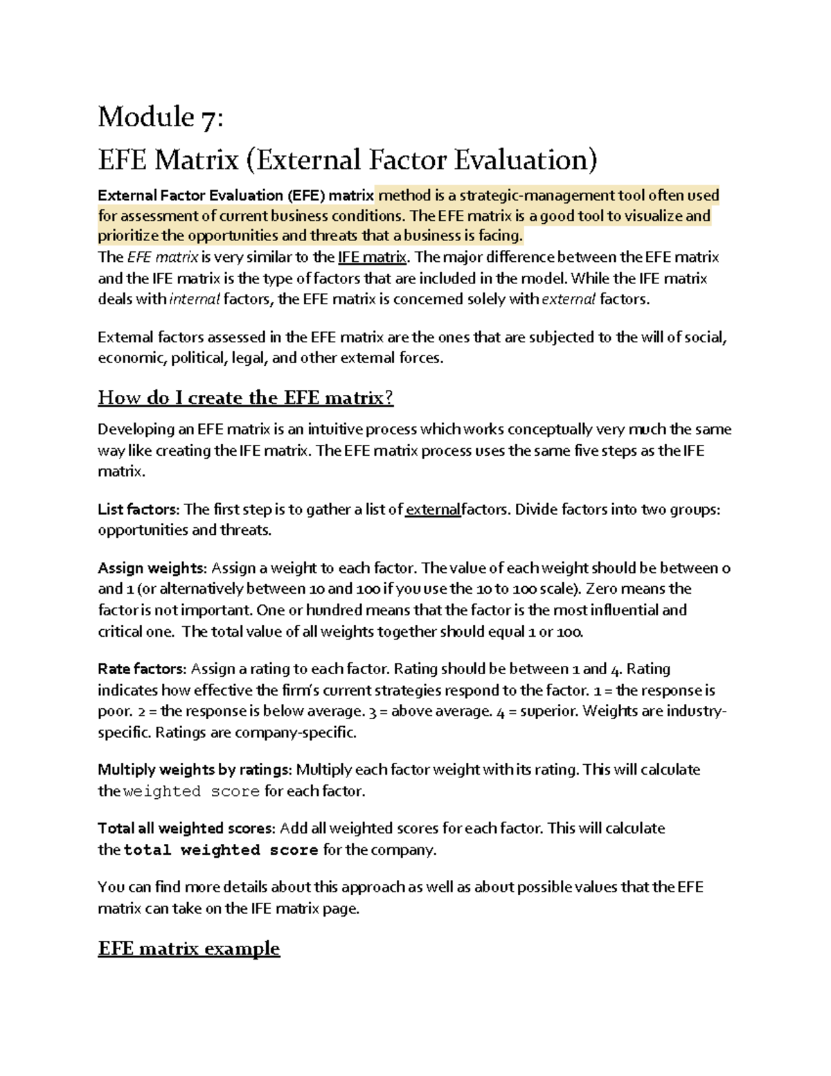 Finals Stra Ma - Lecture Notes 1 - Module 7: EFE Matrix (External ...