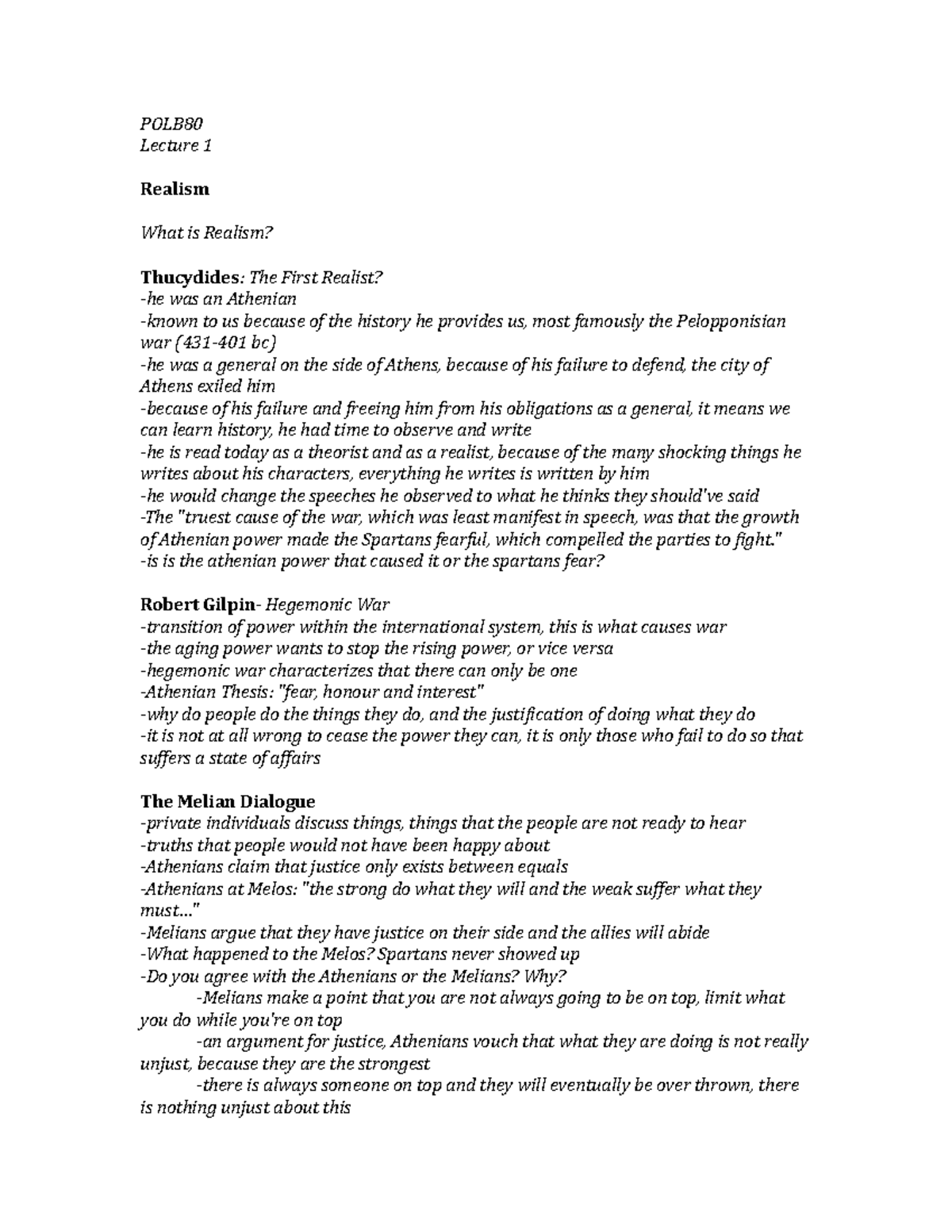 Lecture notes, Introcution to International Relations - POLB Lecture 1 ...