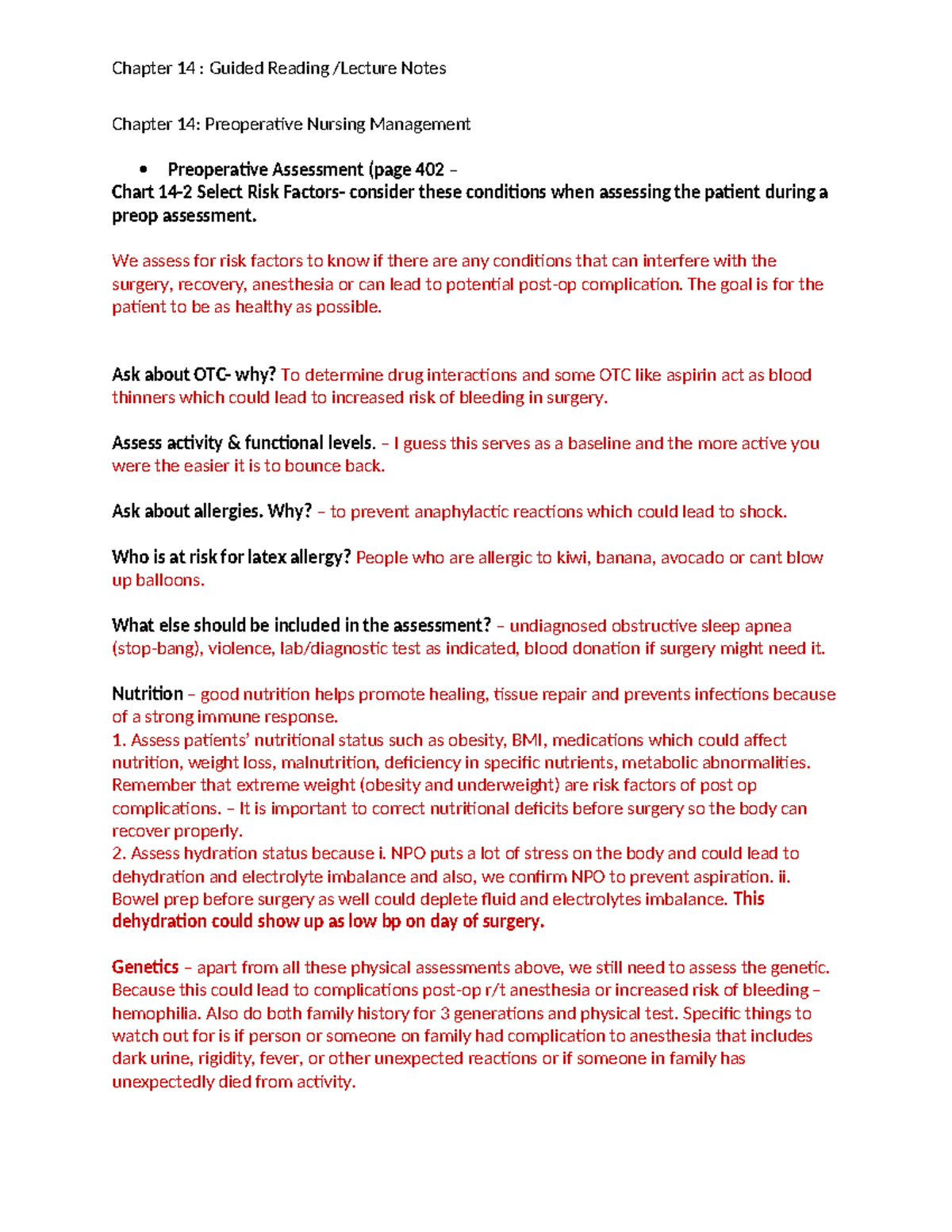 Chapter 14 guided reading -3 - Chapter 14: Preoperative Nursing ...