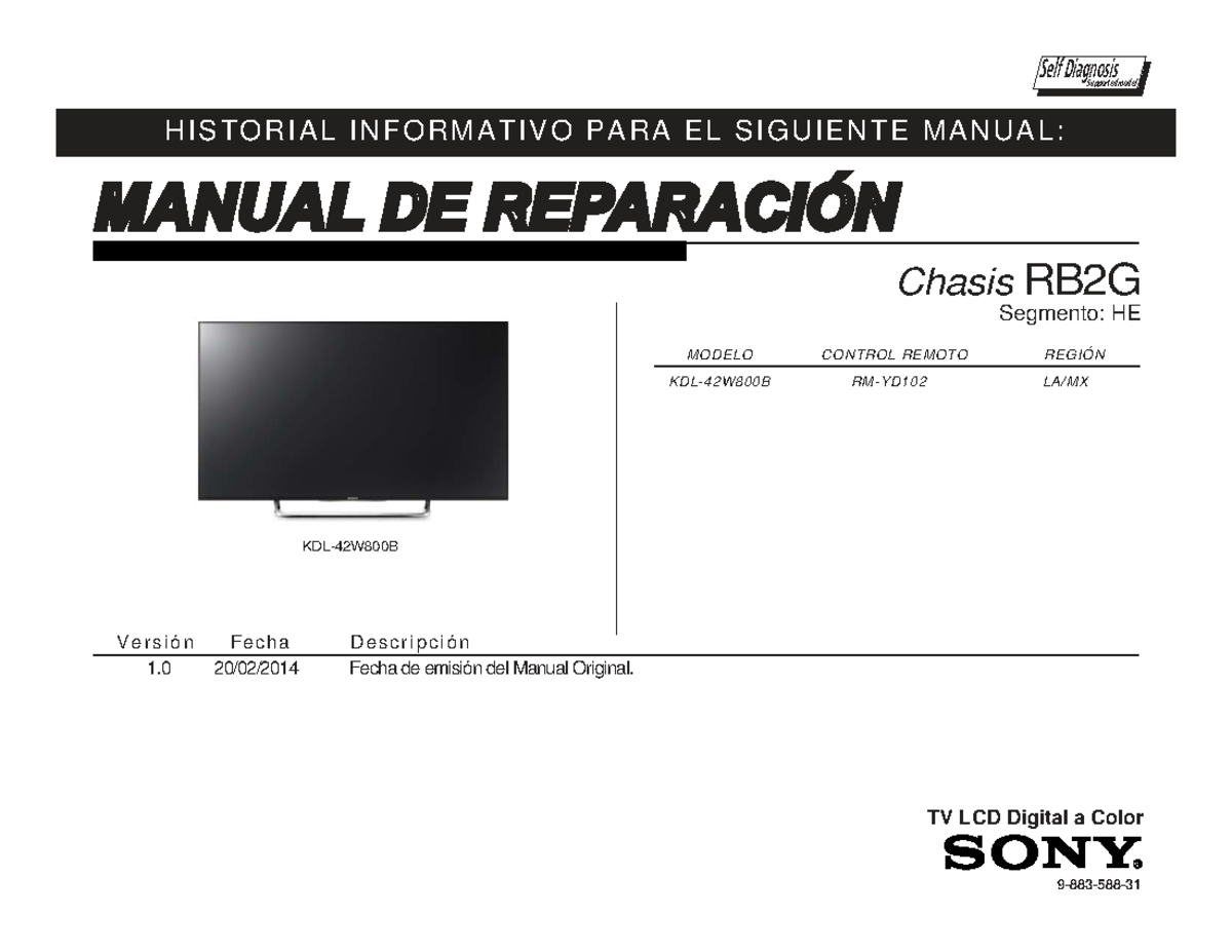 Sony Kdl-42w800b Chassis Rb2g Sm - MANUAL DE REPARACIÓN Self Diagnosis ...