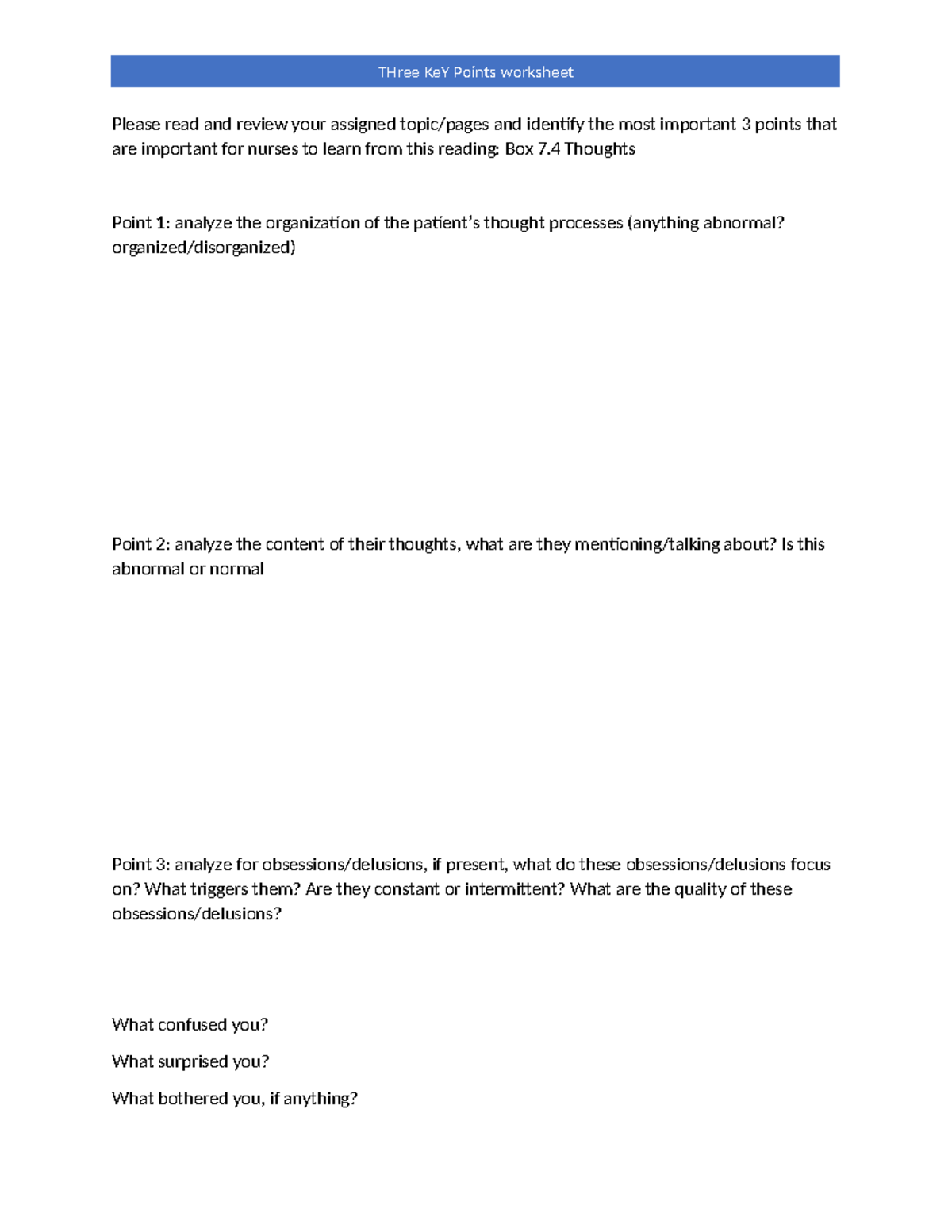 3 Key points worksheet - Please read and review your assigned topic ...
