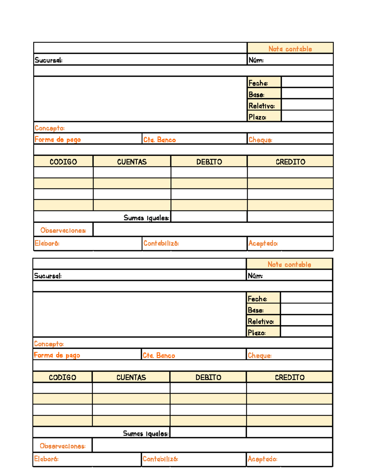 Nota contable - Catedra de negocio - CODIGO DEBITO Fecha: Base ...