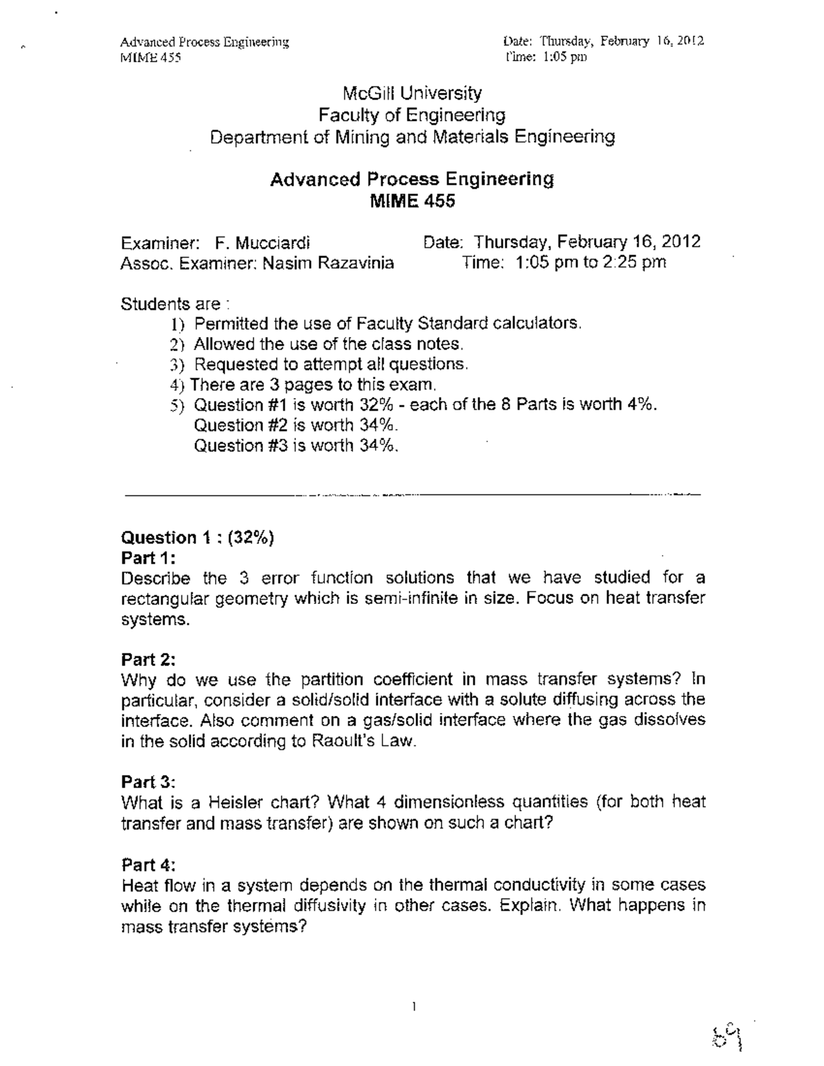 Exam 16 February 2012, questions and answers - Advanced Process ...