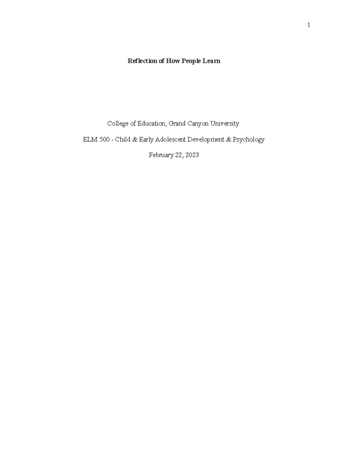 ELM-500 Reflection of How People Learn Bruchure - 1 Reflection of How ...