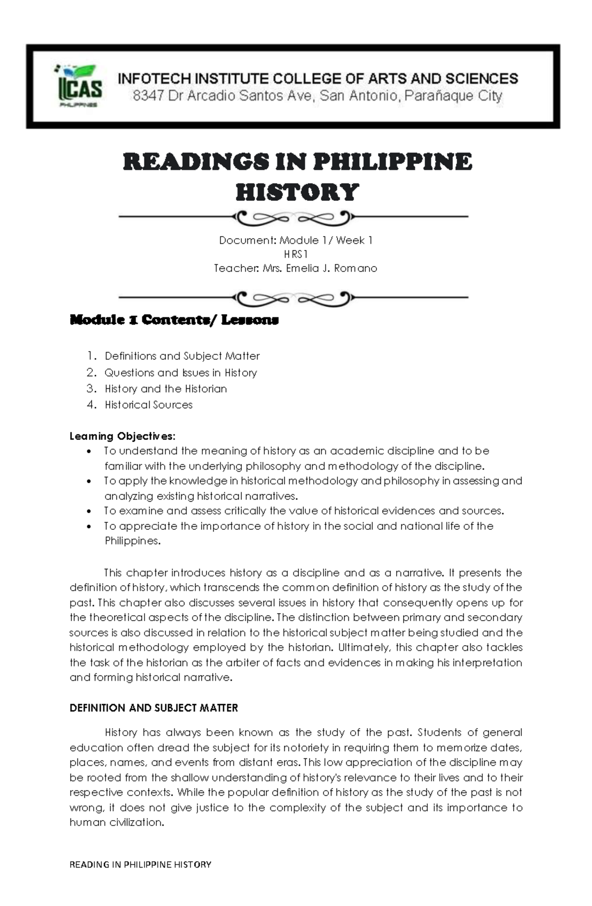 Module 1 Readings In Philipine History - READINGS IN PHILIPPINE HISTORY ...