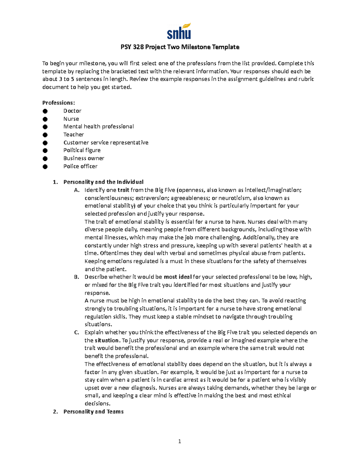 PSY 328 Project Two Milestone Template - Complete this template by ...