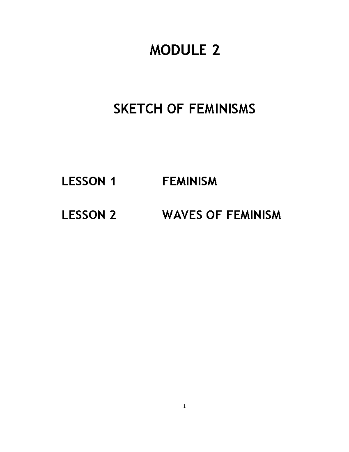 Module 2 Sketch Of Feminisms - MODULE 2 SKETCH OF FEMINISMS LESSON 1 ...