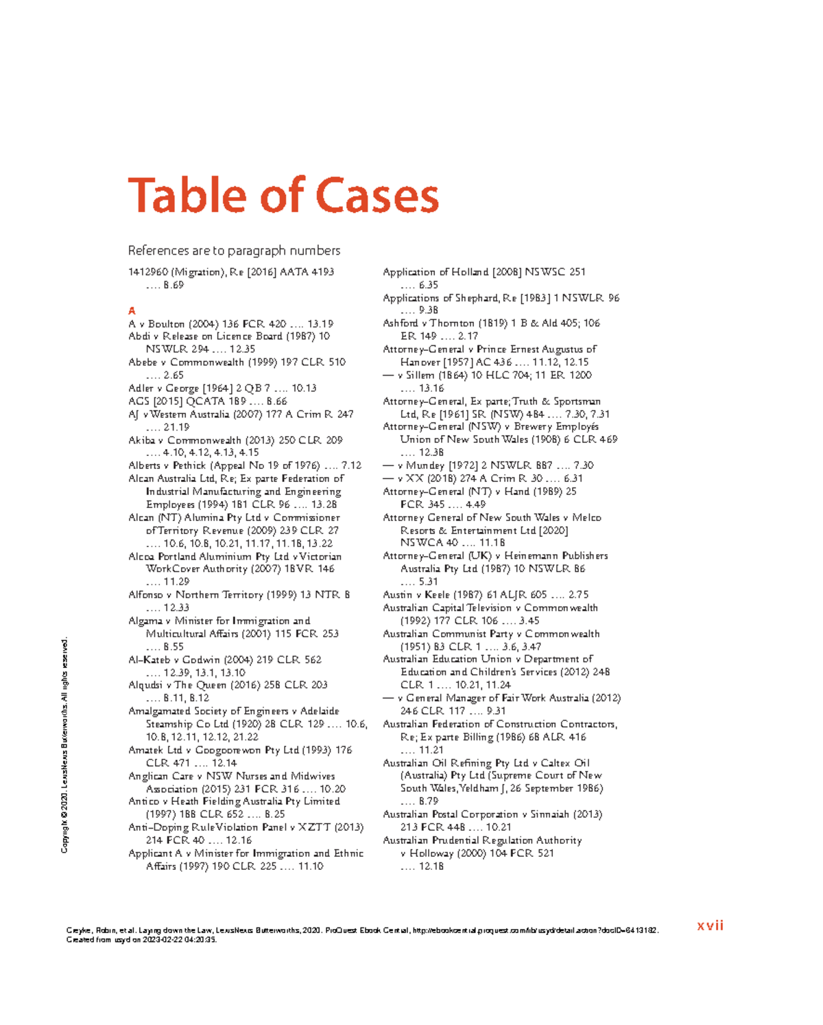 Laying down the Law (Table of Cases) Table of Cases References are