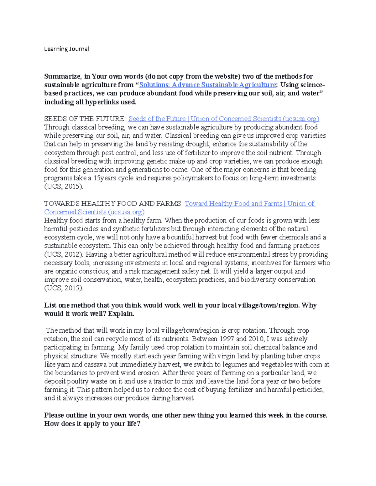 LJ WEEK FIVE - learning journal - Learning Journal Summarize, in Your ...