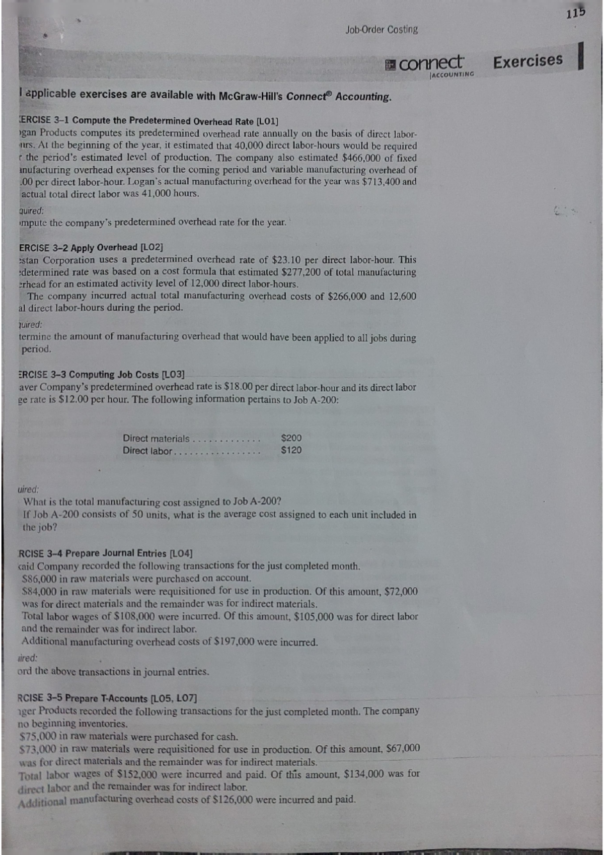 Ex. cost ch3 - Cost accounting - 115 Costing connect Exercises I ...
