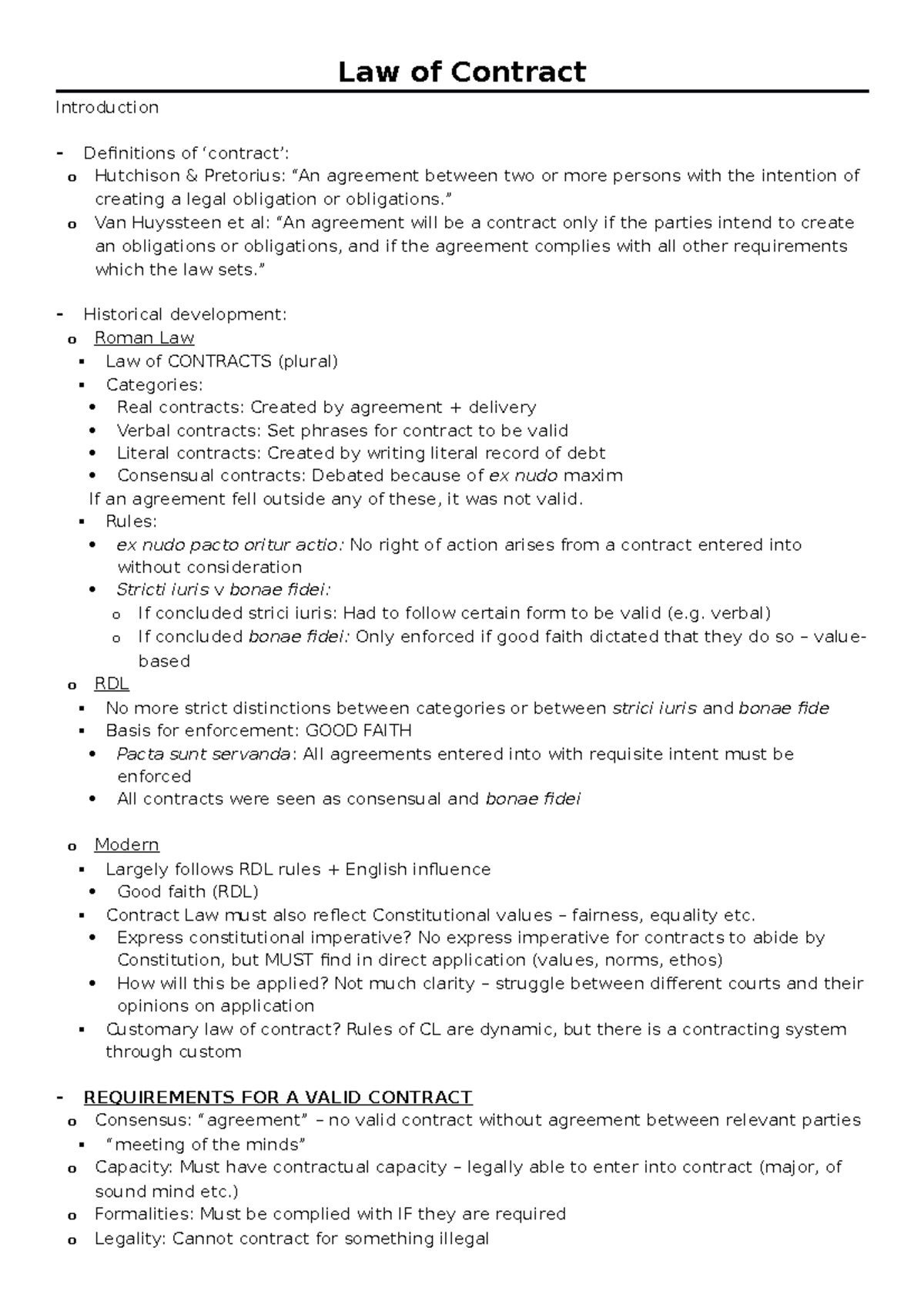 Contract Law Lecture Notes Law Of Contract Introduction Definitions Of Contract O Contract Law Lecture Notes Law Of Contract Introduction Definitions Of Contract O