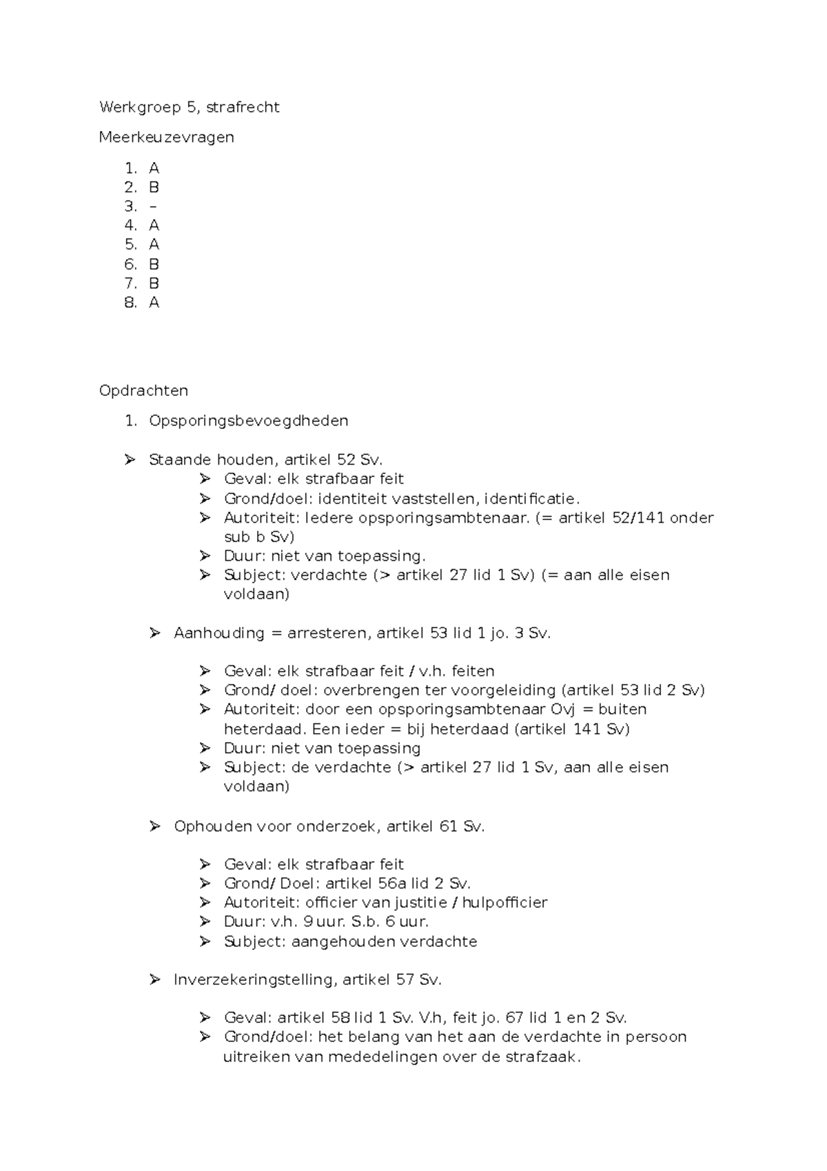 Werkgroep 5, Strafrecht - Werkgroep 5, Strafrecht Meerkeuzevragen A B ...