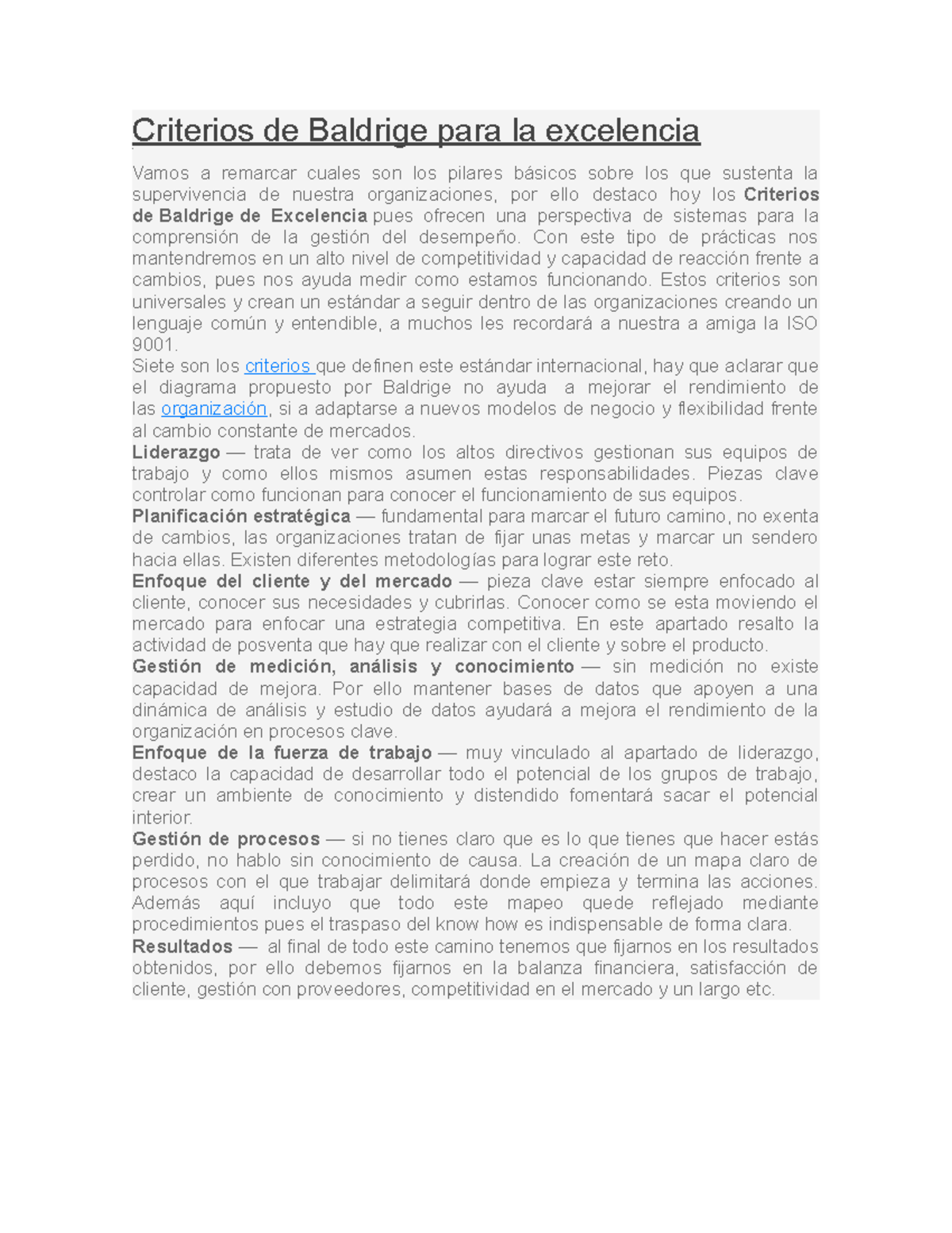 Criterios de Baldrige para la excelencia - Criterios de Baldrige para ...