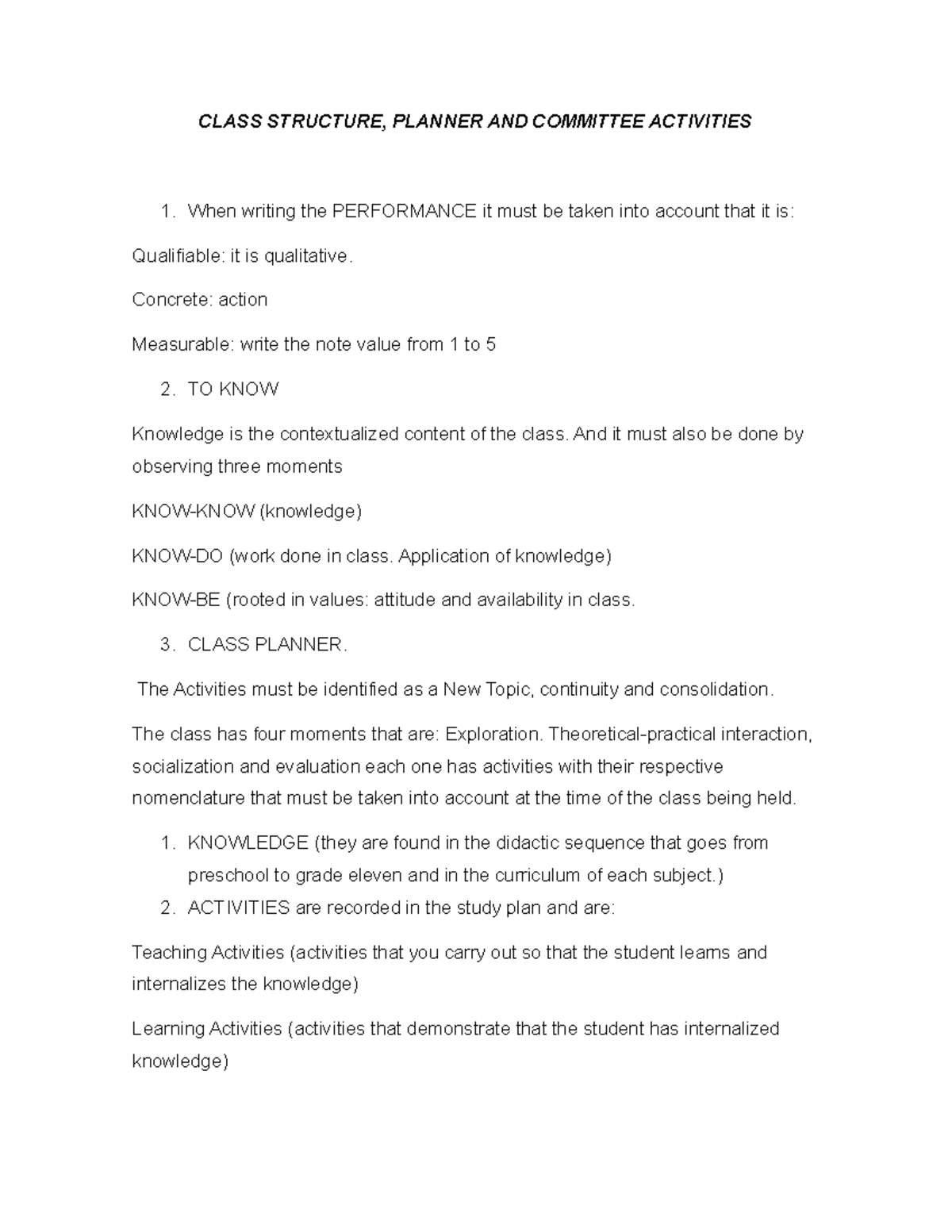 Class Structure - CLASS STRUCTURE, PLANNER AND COMMITTEE ACTIVITIES ...