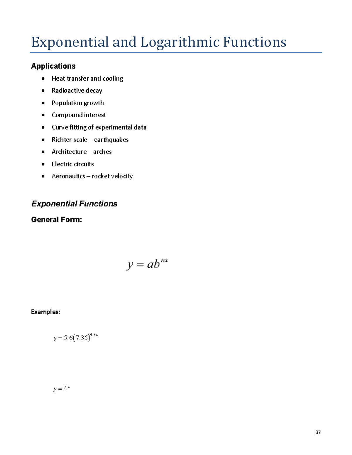 Math 1013 Exp and Log Lecture notes - Exponential and Logarithmic ...