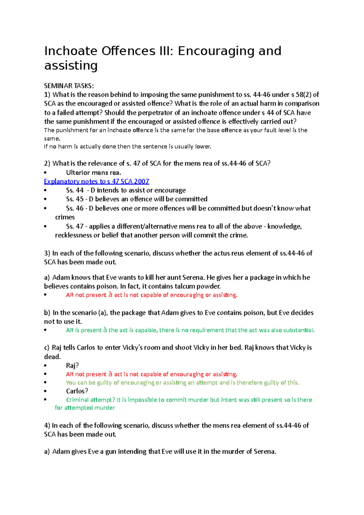 Inchoate Offences III- Encouraging and assisting Seminar - Inchoate ...