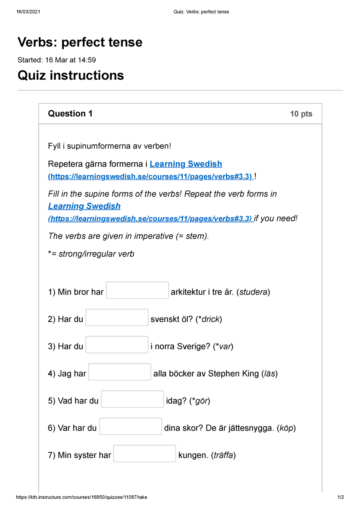 Quiz Verbs Perfect Tense - 16/03/2021 Quiz: Verbs: Perfect Tense - Studocu