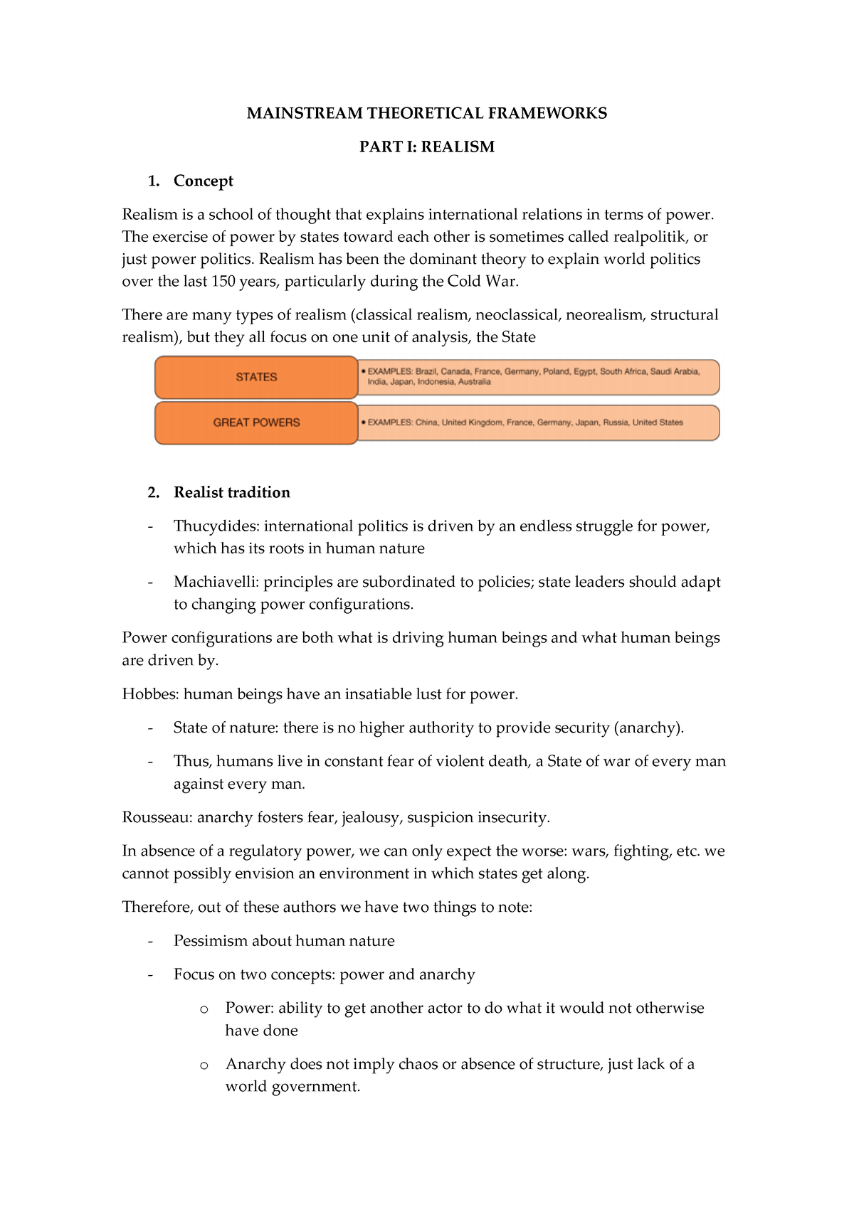 Session 2- Realism - MAINSTREAM THEORETICAL FRAMEWORKS PART I: REALISM ...