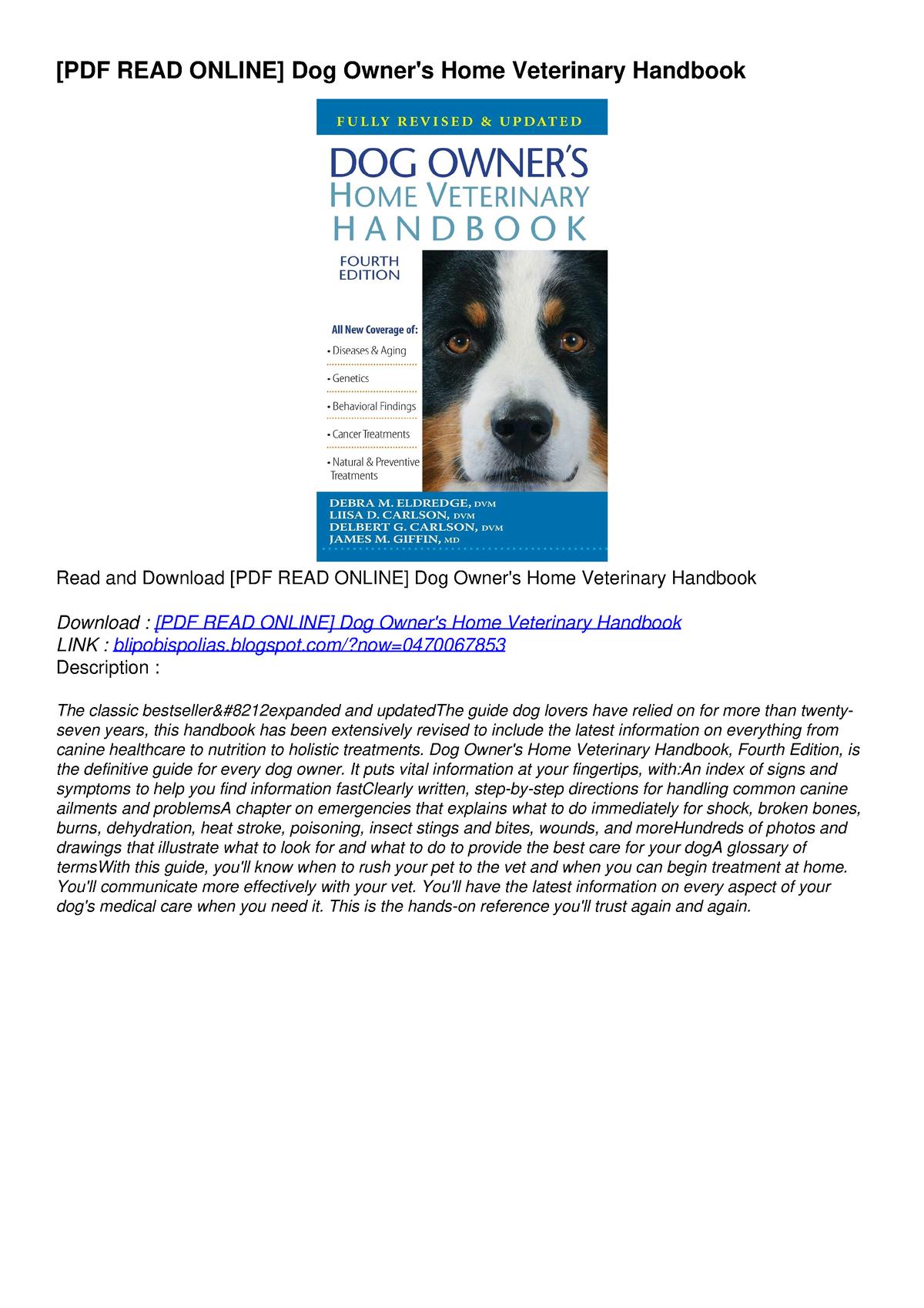 [PDF READ ONLINE] Dog Owner's Home Veterinary Handbook - blogspot/?now ...