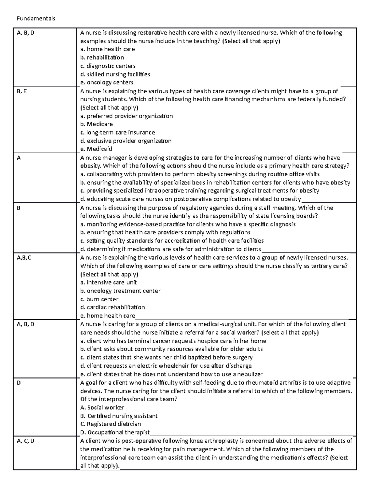 Fundamental (Book) - Fundamentals A, B, D A nurse is discussing ...