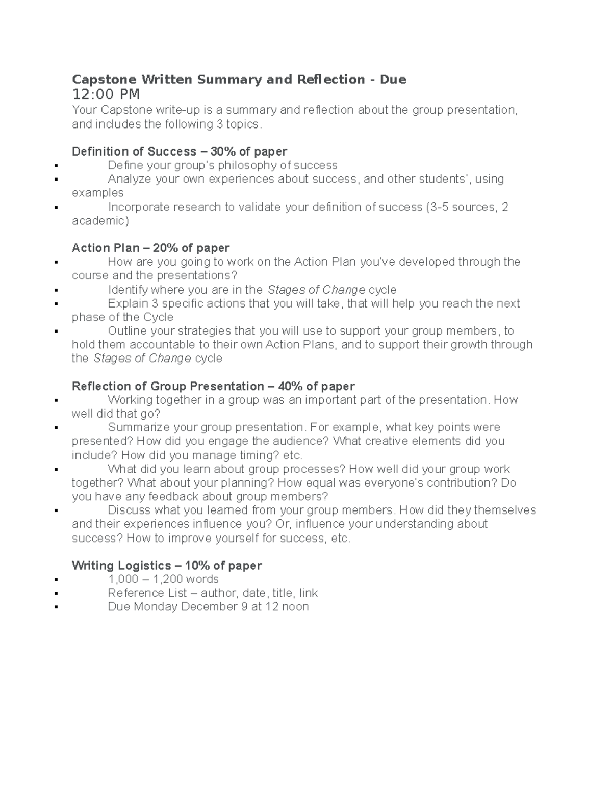 Capstone Written Summary and Reflection 2 Definition of Success 30 of paper Define your