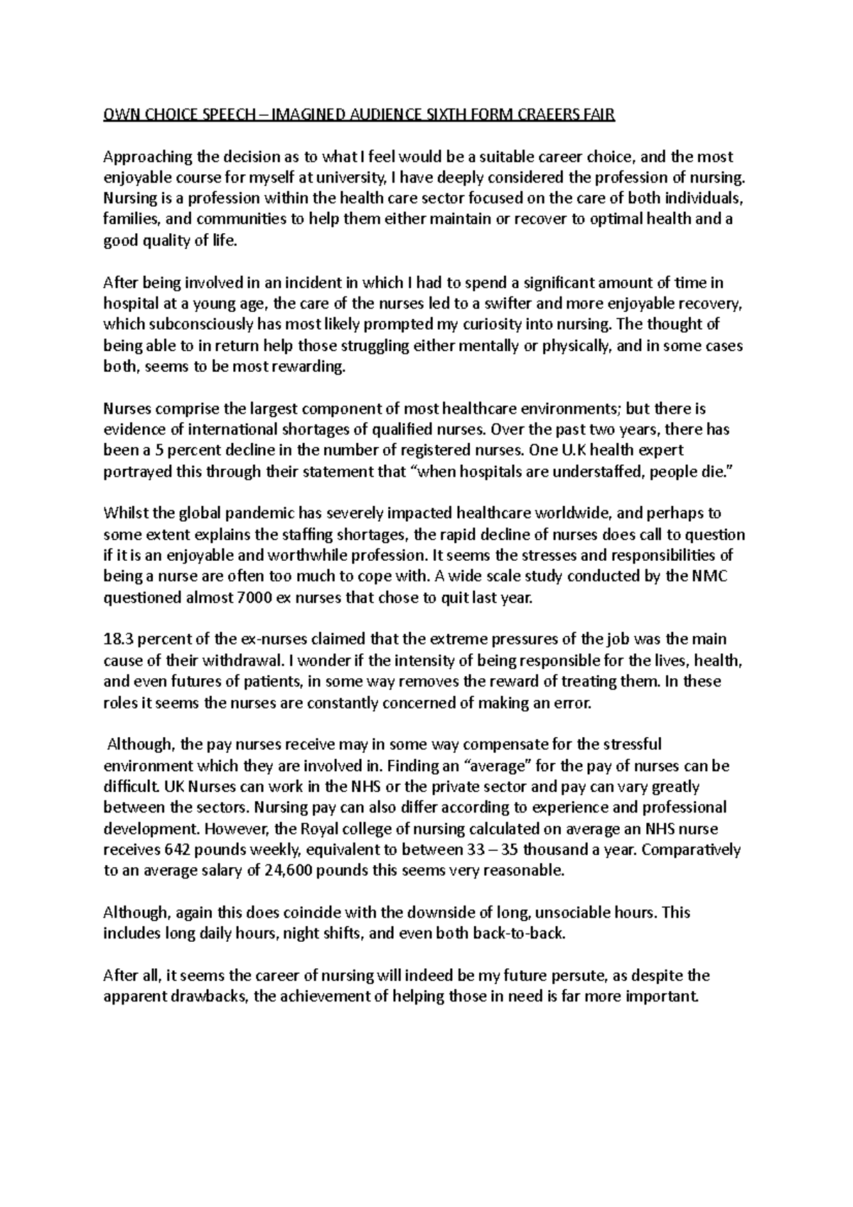 Lamda Speechlamda OWN CHOICE SPEECH IMAGINED AUDIENCE SIXTH FORM