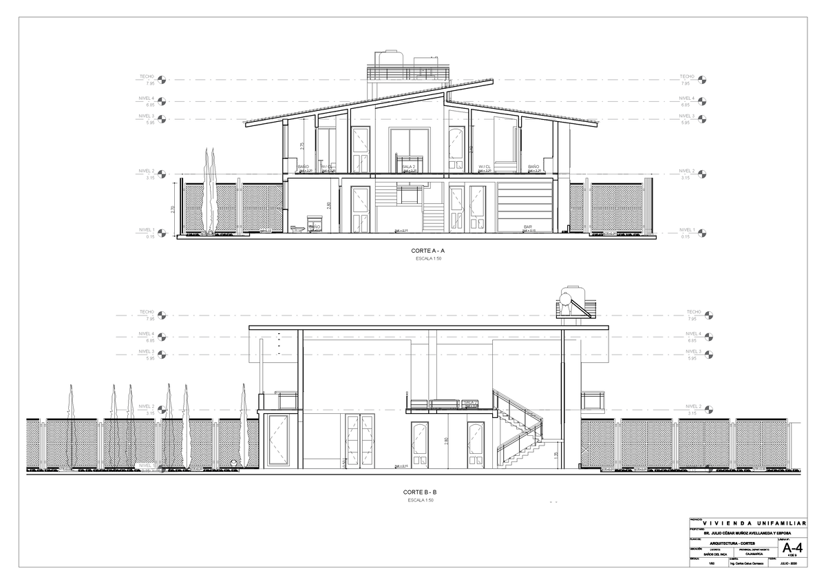 Planos DE Arquitectura Cortes A-A Y B-B - Representacion Grafica - UPN ...