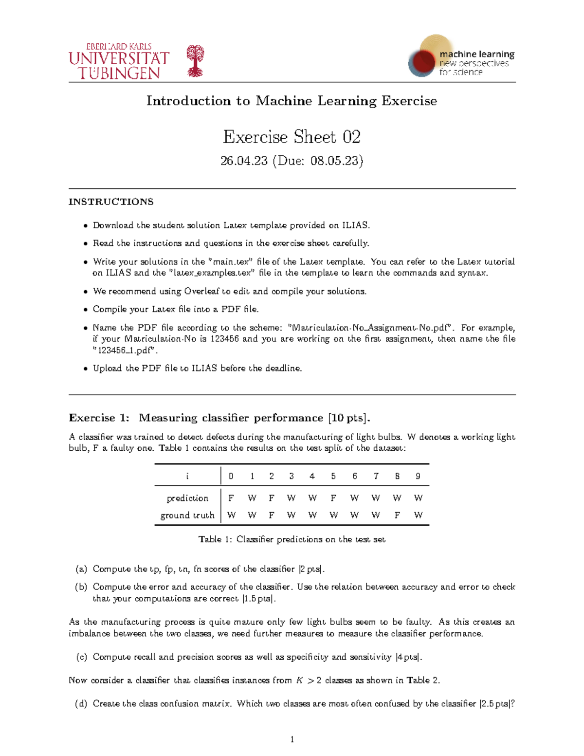 Assignment 02 written Introduction to Machine Learning Uni Tübingen