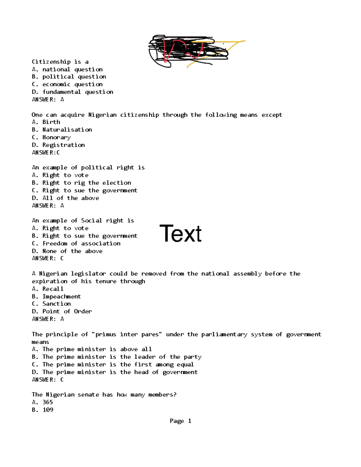 POL 106 (RLV) - practical tutorial - Citizenship is a A. national ...