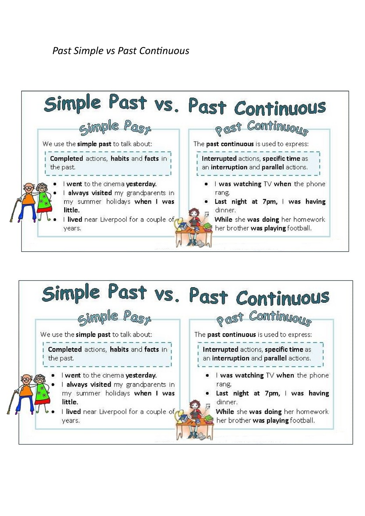 Simple Past Vs Past Continuos Chart Inglés Past Simple Vs Past