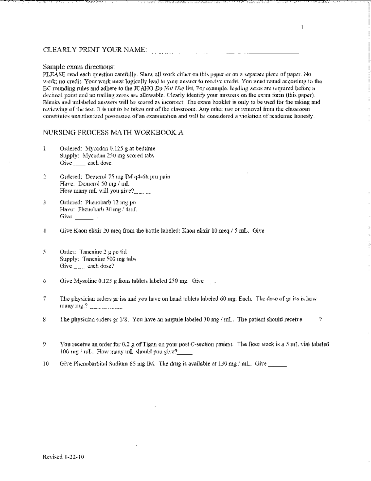 Nursing Math more practice problems - NUR1220 - Studocu