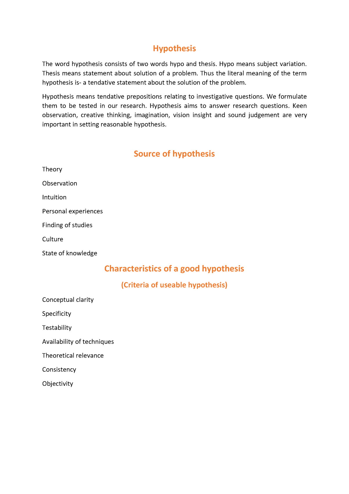 Hypothesis,characteristics - Hypothesis The Word Hypothesis Consists Of ...