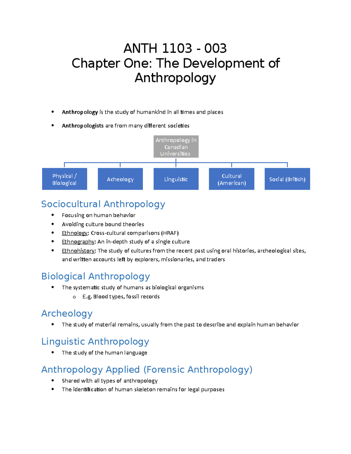 Chapter 1 - Notes - ANTH 1103 - 003 Chapter One: The Development Of ...