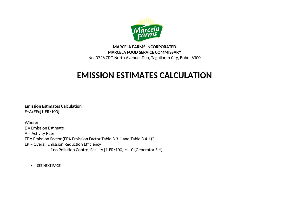 Emission Estimate - Computation For Air Pollutants, That Are Present On ...